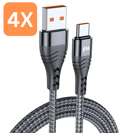 USB C Kabel - Bundel 4 stuks - USB naar USB C 2M Lang per stuk - Ultra Snel Opladen - Extra Stevig en Flexibel