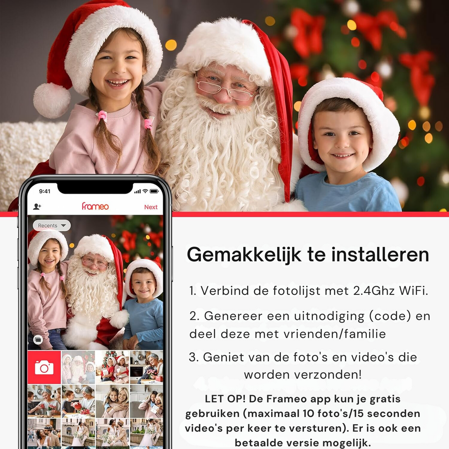 HomeTogether Digitale Fotolijst 10.1 inch - 27 cm breed - 19 cm hoog - Full HD - Frameo App Gratis of Betaald - Prachtige kwaliteit - WiFi - 32GB - IPS Touchscreen