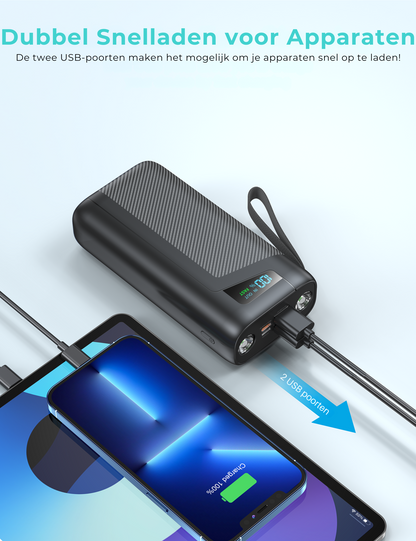 Powerbank - Powerbank 30000 mAh - Geschikt voor iPhone en Samsung - 22.5W - 4 Oplaadpoorten - Snelladen via USB-A en USB-C - Zwart