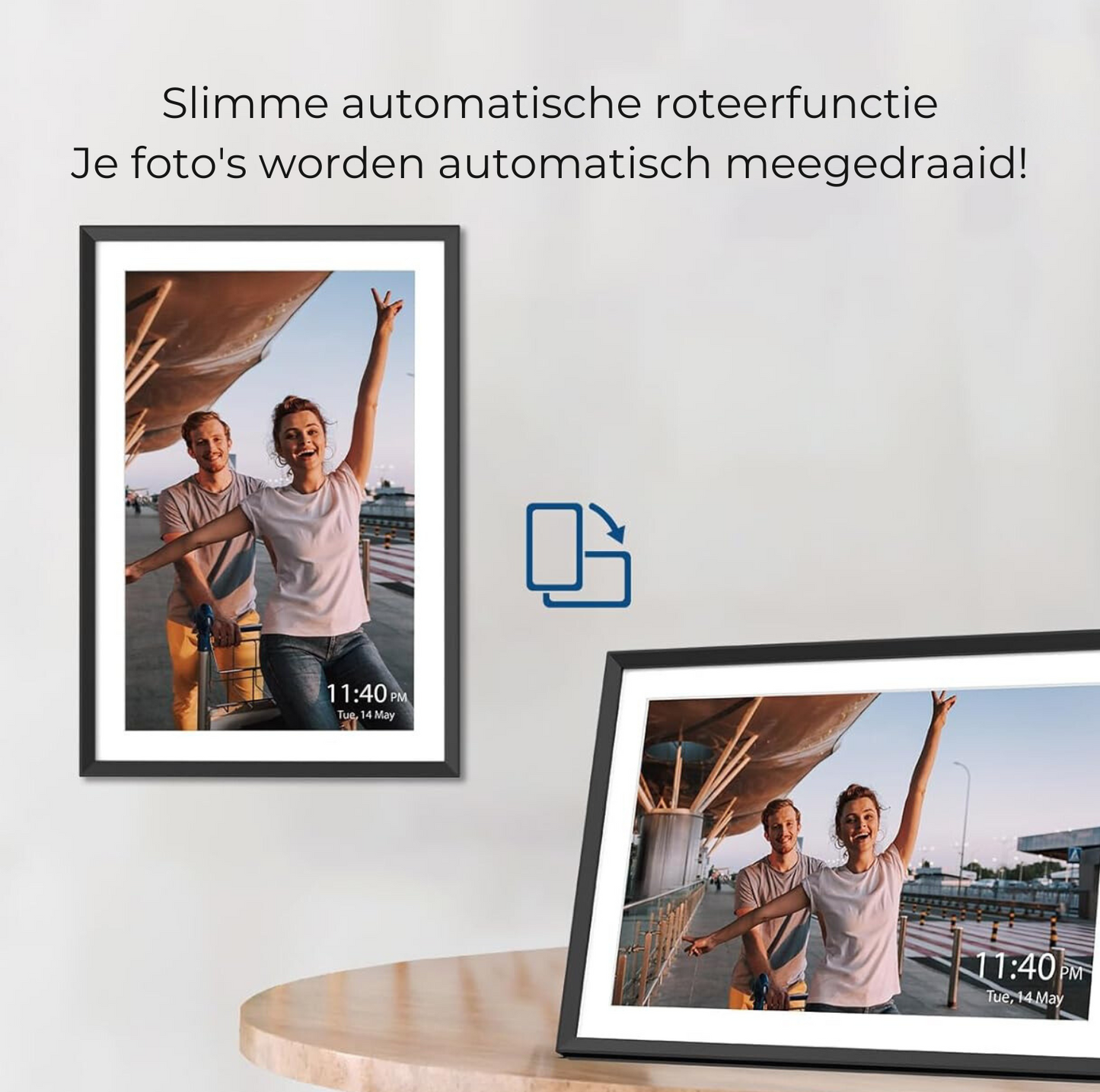 HomeTogether Digitale Fotolijst 10.1 inch - 27 cm breed - 19 cm hoog - Full HD - Frameo App Gratis of Betaald - Prachtige kwaliteit - WiFi - 32GB - IPS Touchscreen